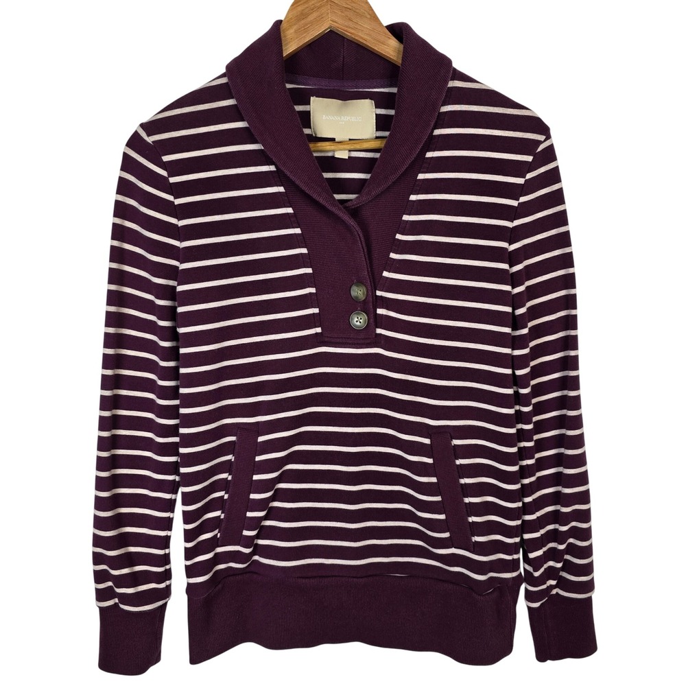 Banana Republic Striped Button Shawl Collar Pullover Top Women's Size S